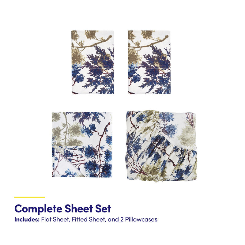Ensemble de draps en microfibre à double imprimé, Ensemble de draps pour grand lit avec 2 taies d'or, Florence