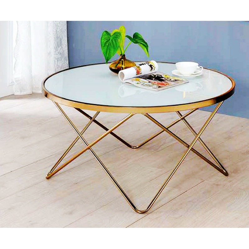 Table basse élégante en forme de V à croisement avec plateau en verre, H 18 po x L 34 po x l 34 po, Marbre