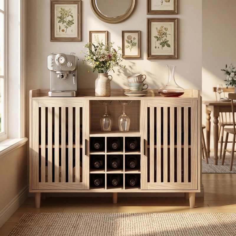 Bar avec porte-verres à vin et 2 portes , Tanné