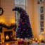 Arbre de Noël artificiel 6 pi avec lumière DEL, arbre de Noël artificiel incurvé pré-éclairé avec 900 pointes, arbre de Noël noir 6 pi-114856648