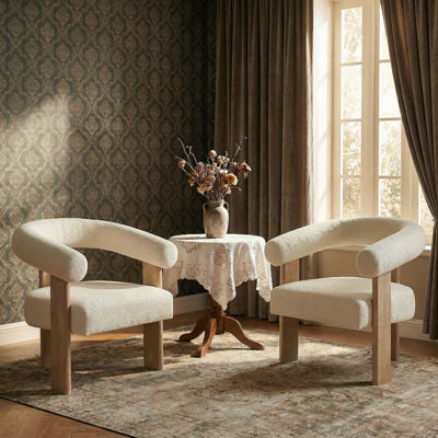 Modern Barrel Back Accent Chair with Solid Wood Three-Leg Frame