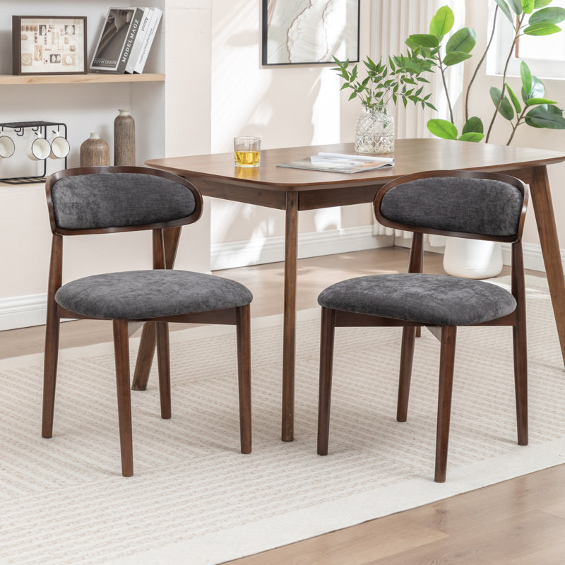 Upholstered Solid Wood Dining Chair Side Chair, Dark Gray