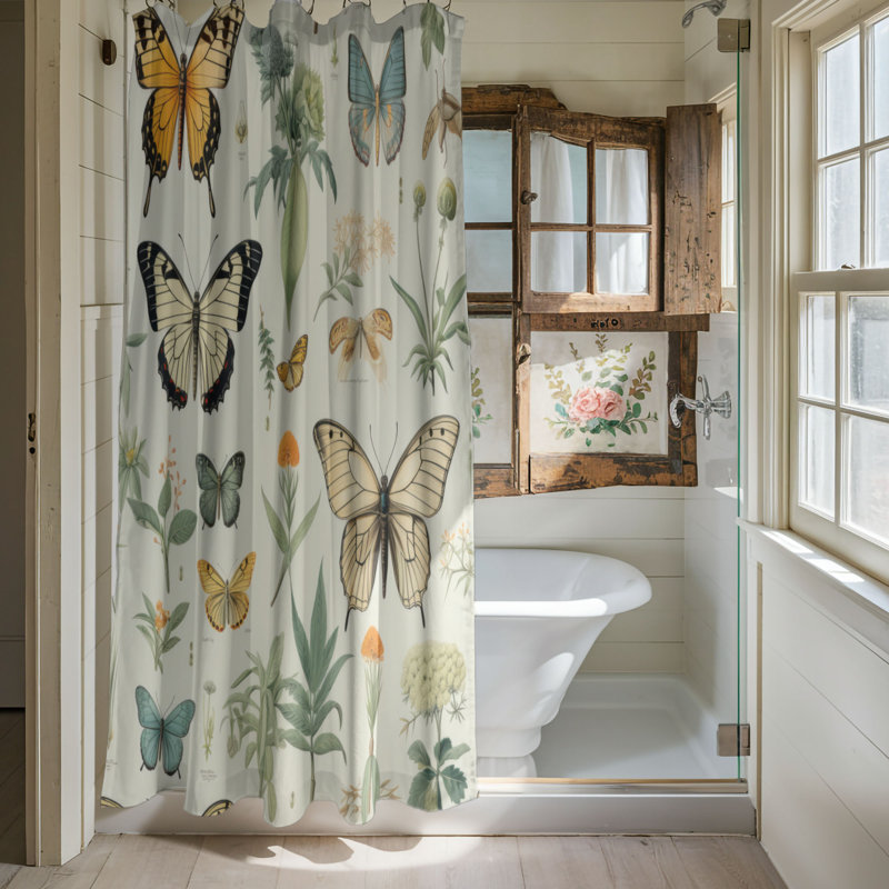 Rideau de douche Botanical Butterflies - Premium, H 74 po x l 71 po