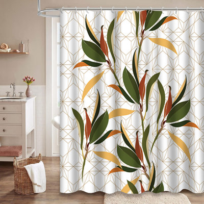 Leaves Nature Japanese Abstract Art Shower Curtain with 12 Hooks