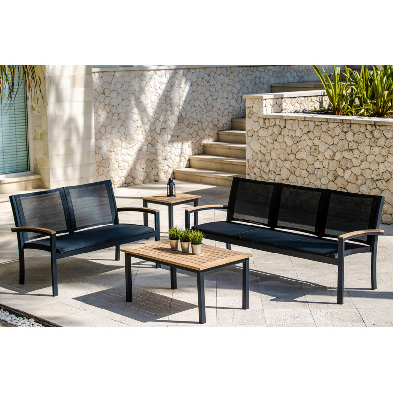 SoHo 40" Rectangle Teak Aluminum Outdoor Coffee Table, Black