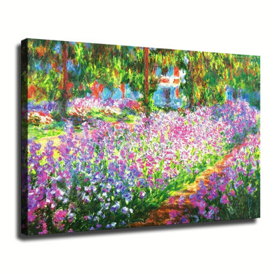 Iris de Claude Monet dans son jardin, tableau impressionniste sur toile, encadré et prêt à accrocher, pour salon, chambre ou décoration intérieure.