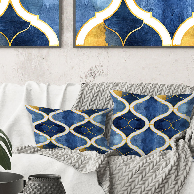 Coussin bleu Modern Trellis IV - Modern, H 16 po x l 16 po