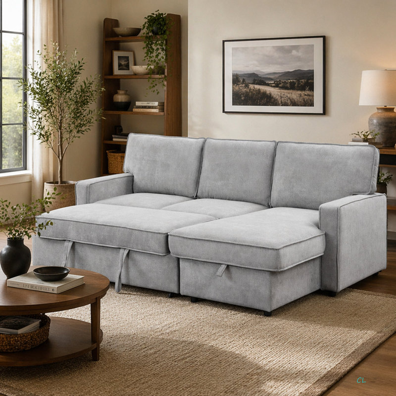 Canapé-lit modulaire U_STYLE Upholstery avec espace de rangement, port USB, 2 porte-gobelets sur les coussins de dossier