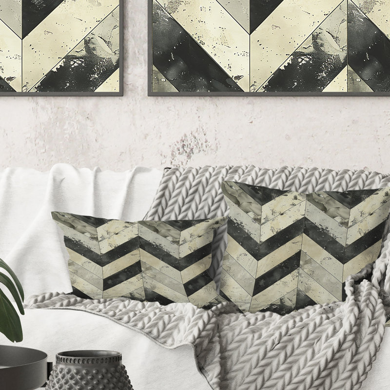 Coussin lombaire beige moderne à chevrons II