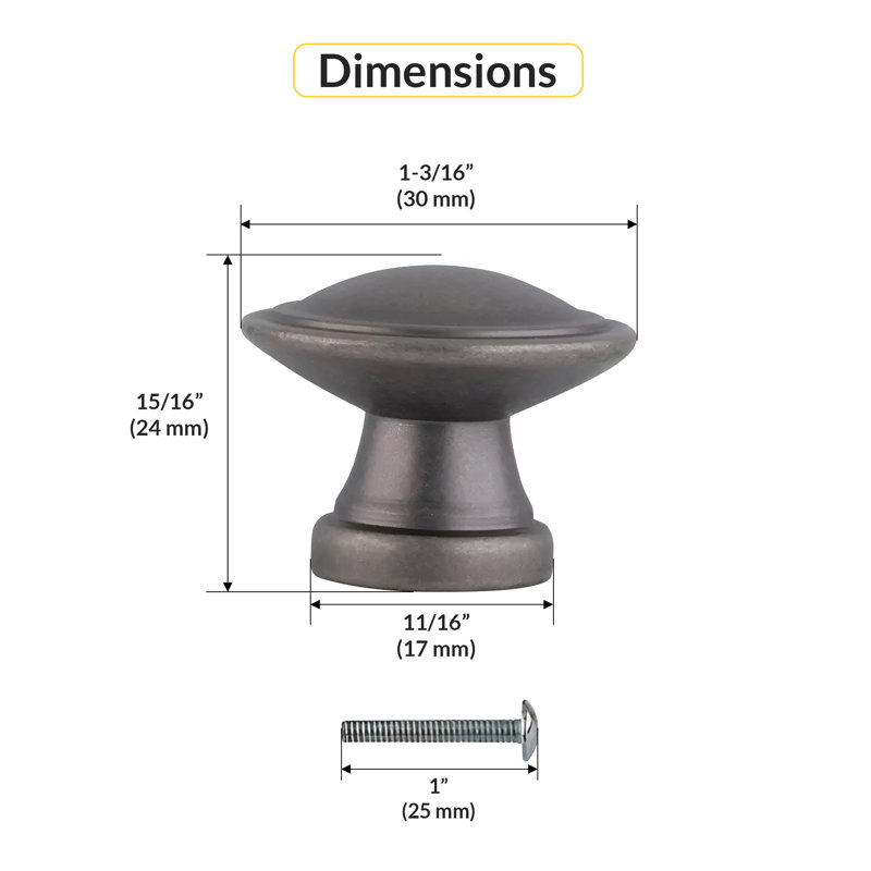 Bouton d'armoire de cuisine à deux anneaux Brixwell BX2PK29116WN, diamètre de 1 3/16 po, base 11/16 po, paire de finition en nickel patiné