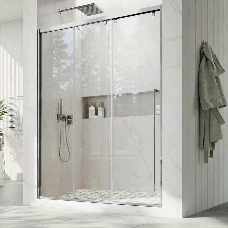 Uks13 56 In. To 60 In. W X 76 In. H Right-Side Opening Semi-Frameless Triple Bypass Sliding Shower Door With 5/16 In. (8Mm) Clear Glass In Chrome