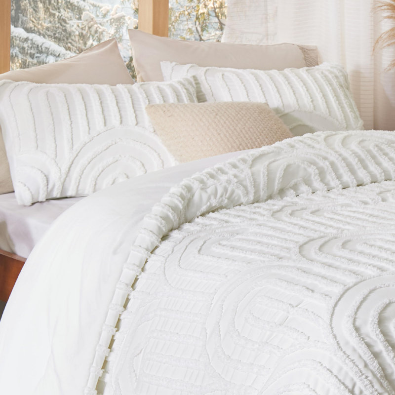 Comforter Set-Arch Jacquard Boho Bedding Sets, Full Comforter + 2 Standard Shams, White