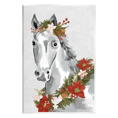 Festive Holiday Horse Holly Wreath by Laura Konyndyk - Unframed Painting on MDF