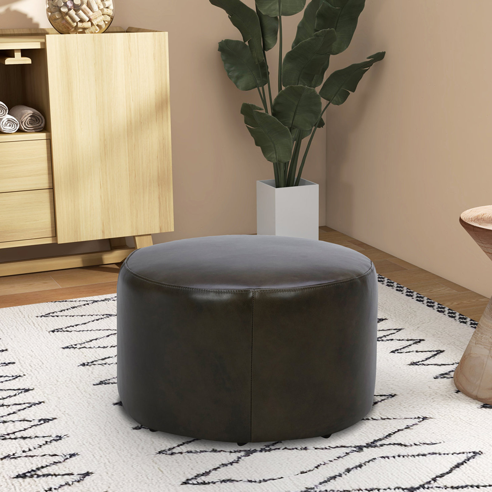 Danva 24" Genuine Leather Ottoman, Derrick Concrete Genuine Leather