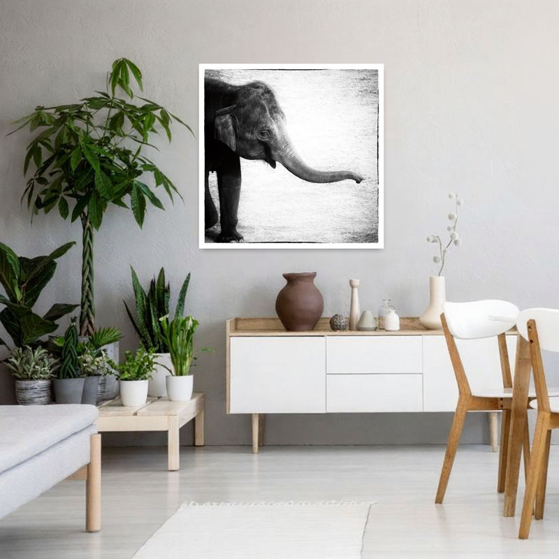 Art contemporain éléphant II avec animaux d'Afrique, H 36 po x l 36 po