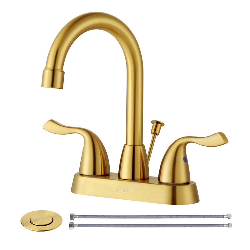2-handle Bathroom Faucet with Drain Assembly, Gold