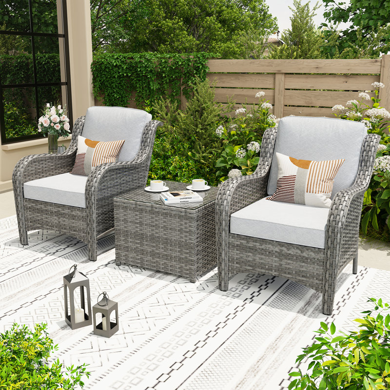 Wicker/Rattan 2 - Person Seating Group With Cushions, Gray Frame/Gray Cushion