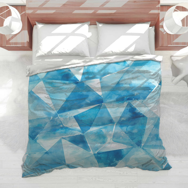 Édredon bleu à triangles géométriques, Très grand lit