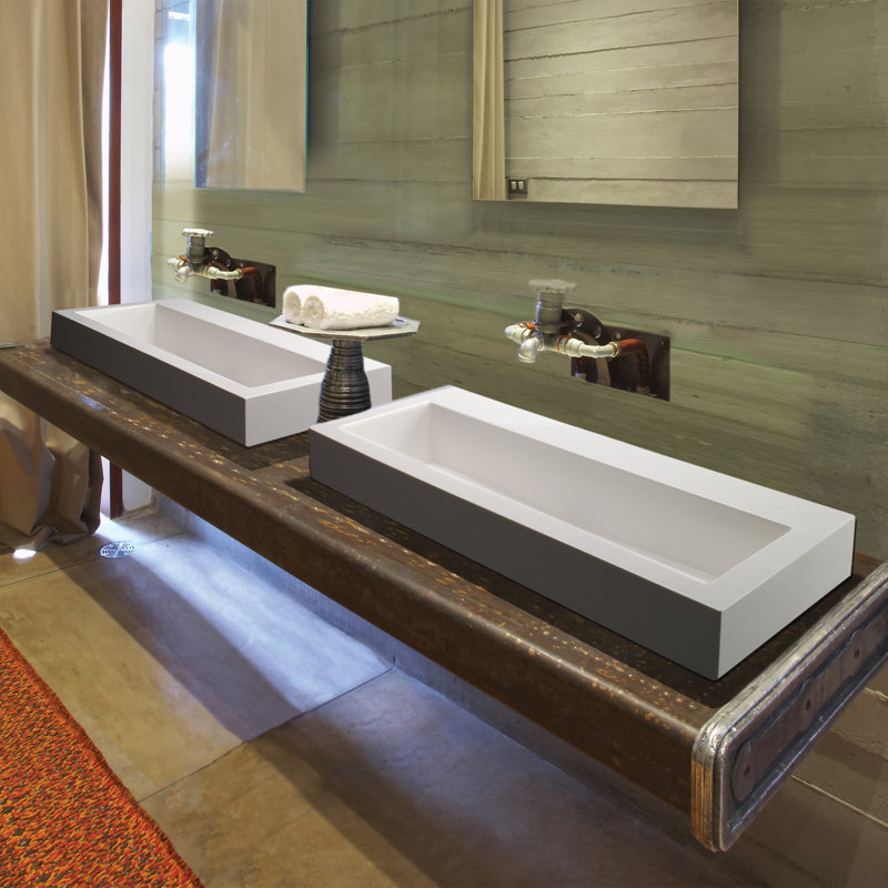 MTI Metro 2 37.25" Semi-Recessed Bathroom Sink, Matte White