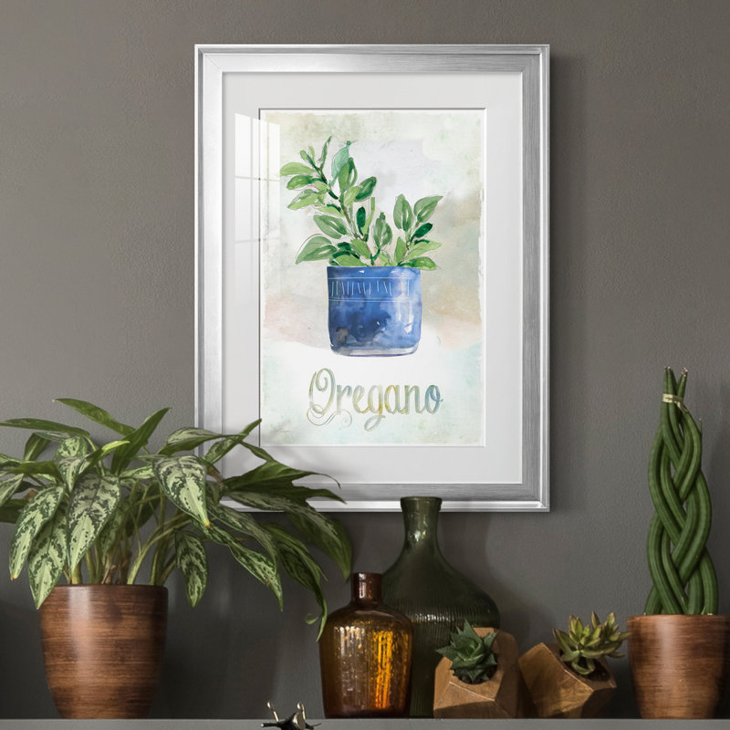 Origan en pot - Peinture sur toile encadrée, H 22,5 po x l 30,5 po x P 1,5 po, Argent