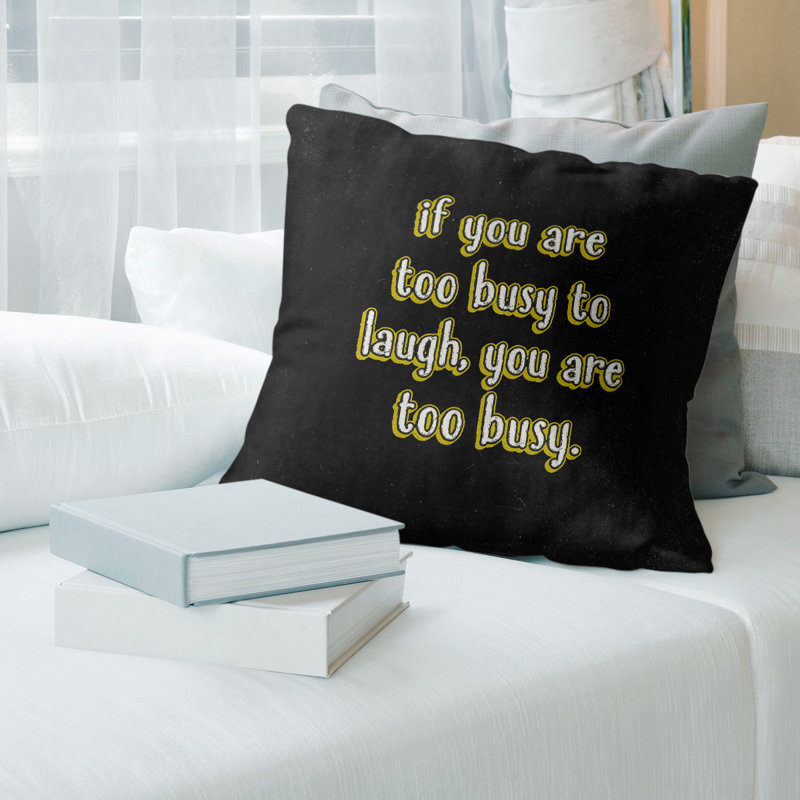 Coussin «Make Time For Laughter», 16 po x 1 po, Jaune, Housse de coussin seulement - sans insert