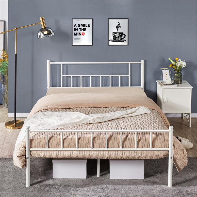 Delaenie Metal Platform Bed, Blanc, Très grand lit