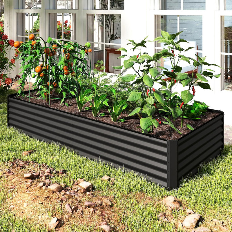 Galvanized Raised Garden Bed, 17.72" H x 94.49" W x 47.25" D, Dark Gray