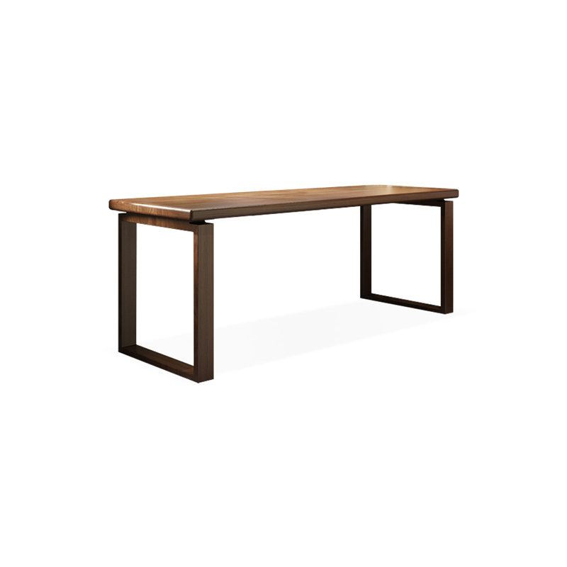 A simple rectangular solid wood desk in walnut color, 29.53" H x 62.99" W x 23.62" D