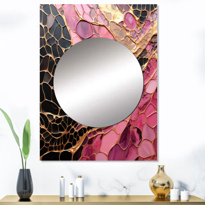 Minimalisme or rose poteries - miroir spirales abstraites, miroir mural décoratif moderne, art imprimé en métal