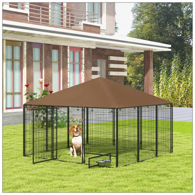 Durable Outdoor Dog Kennel With Canopy, Rotating Bowl, And Spacious Play Area For Puppies And Dogs, Weather-Resistant And Comfortable