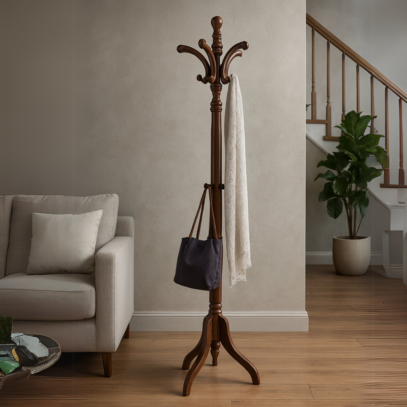 Wooden Coat Stand With 9 Hooks, Bamboo Coat Rack Stand, Freestanding, Entryway Hallway Furniture