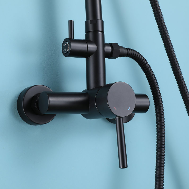 49"-65"H Wall Mounted 304 Stainless Steel Rust-free Outdoor Shower with Handheld Shower with 10-Inch Rainfall Shower Head