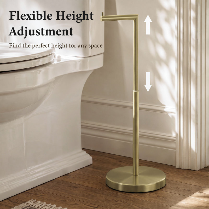Adjustable Height Freestanding Toilet Paper Holder, Brushed Gold