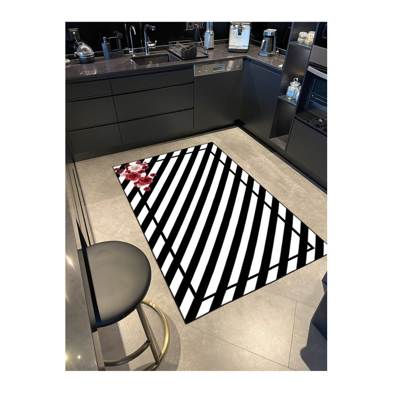 Tapis décoratif géométrique à rayures géométriques noir Cross Cross, Carré 3 pi 3 po