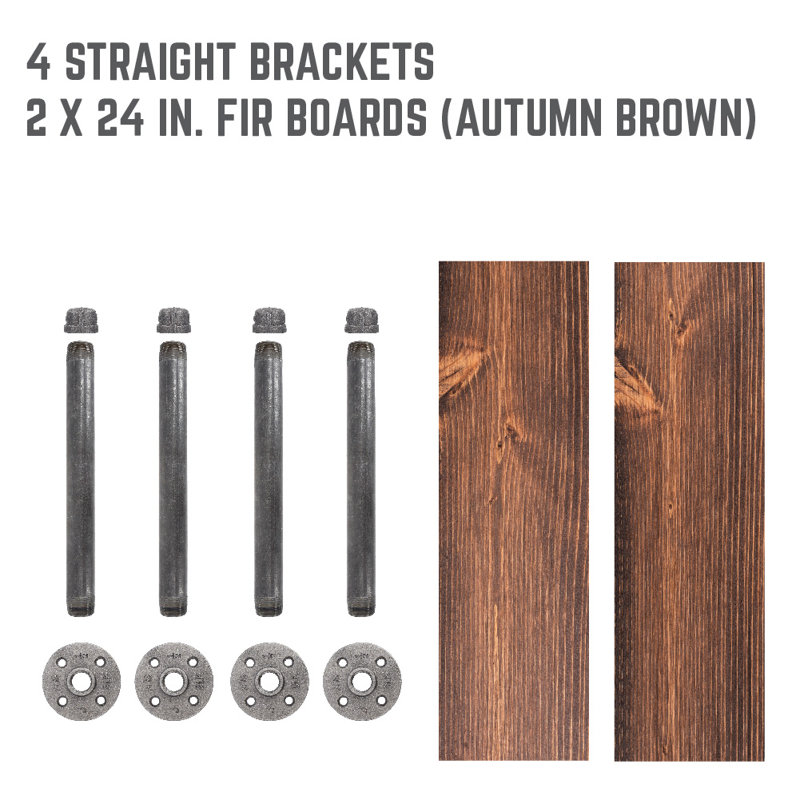 Hazle Solid Wood 24 inch Floating Shelf with Straight Brackets, Autumn Brown
