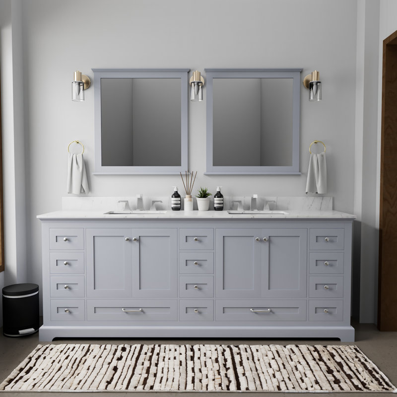 Dukes 84" Dark Grey Double Vanity with White Carrara Marble Top