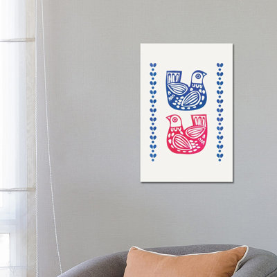 «Two Folk Birds» par Show Me Mars, impression sur toile tendue