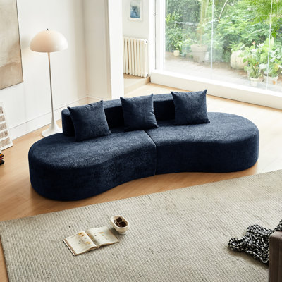 Canapé modulaire incurvé moderne à 5 places en velours bleu, idéal pour le salon et la décoration intérieure, moelleux de siège mi-moelleux, dossier coussiné, sans accoudoirs, revêtement en velours, maison d'appoint confortable, siège,