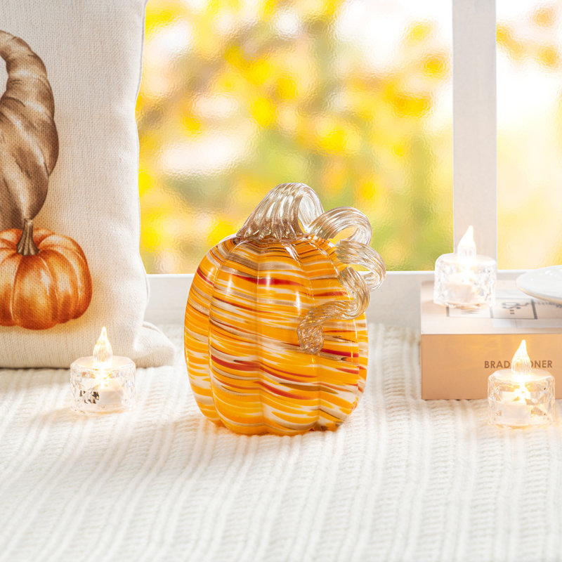 6"H Fall Multi Stripes Glass Pumpkin