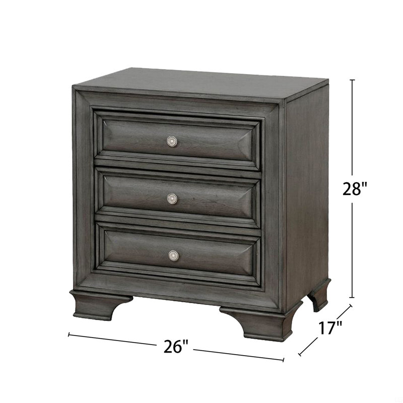 Table de chevet 3 tiroirs en bois avec prise USB et prise de courant