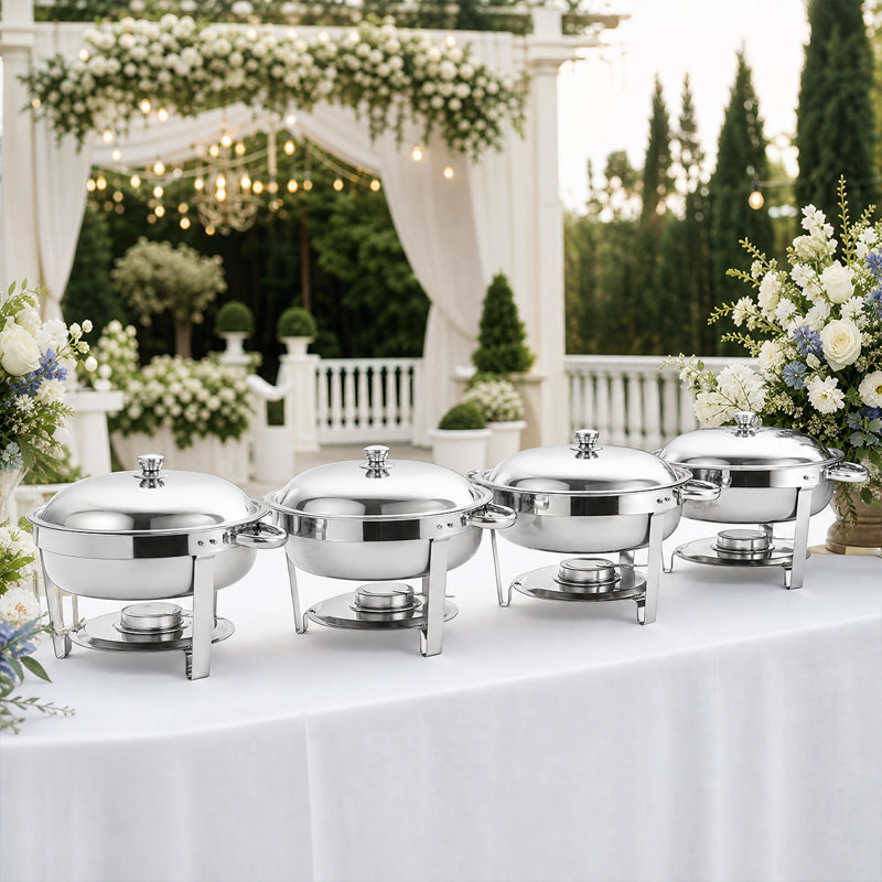 Réchaud rond empilable rond - Serveur de buffet en acier inoxydable à conservation de la chaleur pour les fêtes, Silver