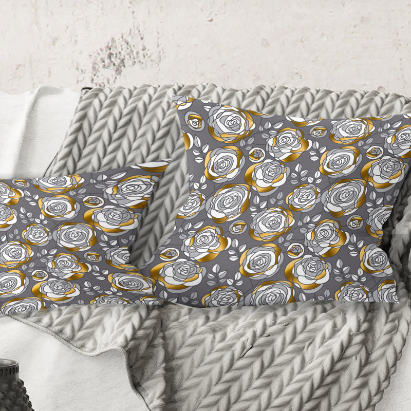 Coussin Golden Golden Flowers - Mid-Century Modern, 16 po x 1 po