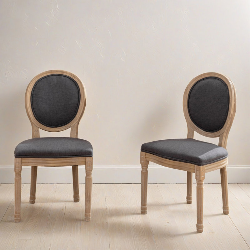 Chaise d'appoint rembourrée 19,71 po H, ensemble de 2 chaises en bois massif à dossier King Louis Decor, Gris foncé