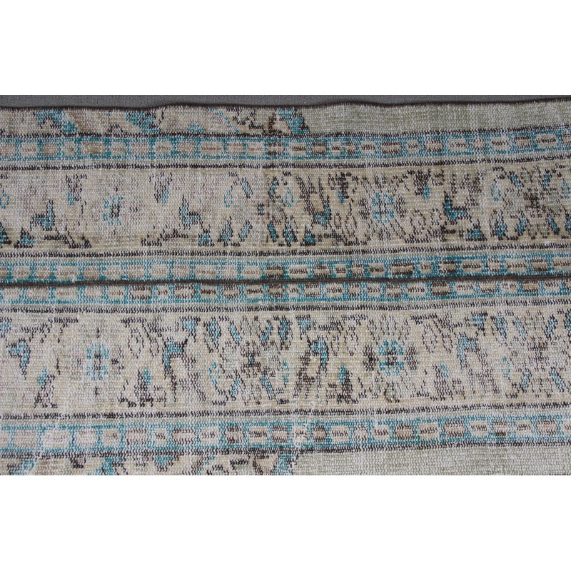 Antique-Look Turkish Runner Rug in Beige and Blue Ideal for Enhancing Entryway and Hallway Decor with Oushak Style Design
