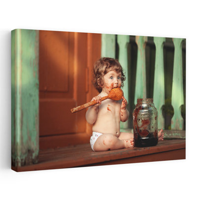 Curious Baby Eating Jam Playful Abstract Contemporary Wall Art Print
