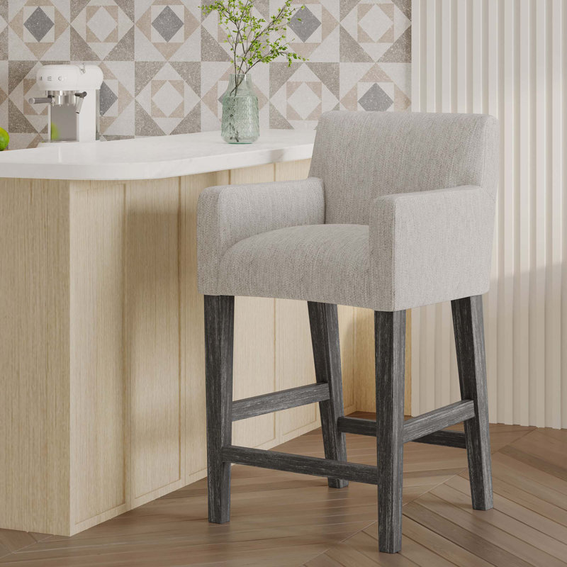 Tabouret en bois massif Alighiero, Gris clair / gris patiné, 1, Tabouret de comptoir (siège d'une hauteur de 26 p