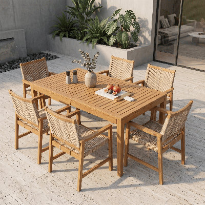 Broxton NTC Noma 63 Inch Solid Wood Dining Table and Luno Chairs, Weather Resistant Patio Table for Patio Dining Sets, Backyard, Deck & Dining Room, Easy Assembly, Natural