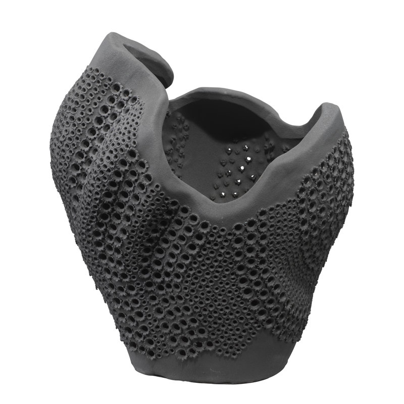 Matte Black Perforated Porcelain Decorative Vase