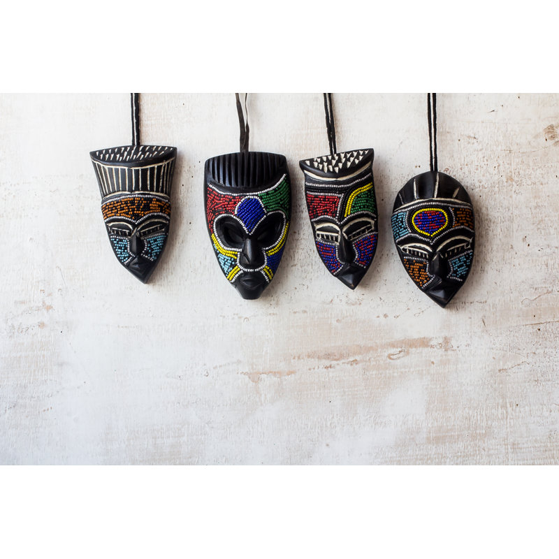 Ensemble de 3 masques de perles en bois fabriqués à la main en Afrique