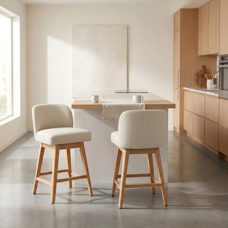 Swivel Counter Stool, Cream Polyester